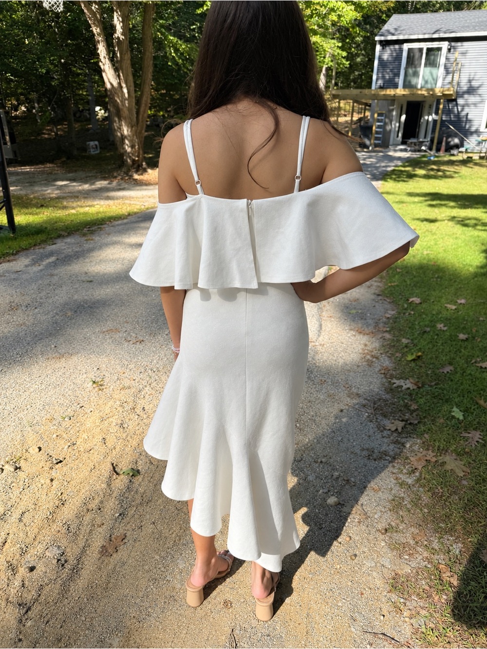 Lulu's Cream Off-Shoulder Ruffle Midi Dress - Picture 2 of 5